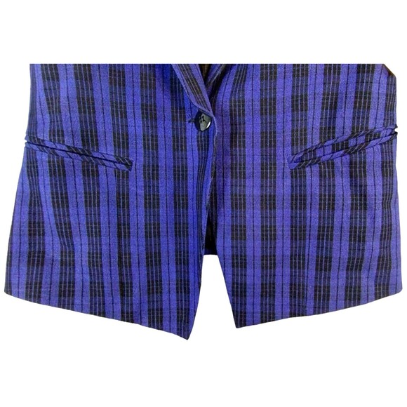 Suitables Blazer Womens 10 Royal Blue Black Plaid Edwardian Cut 1 Button Lined - Picture 3 of 8